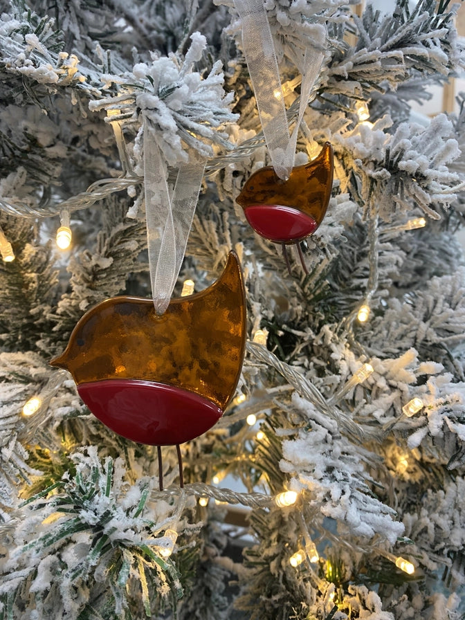 Adorable Red Robin Fused Glass Tree Decoration 2