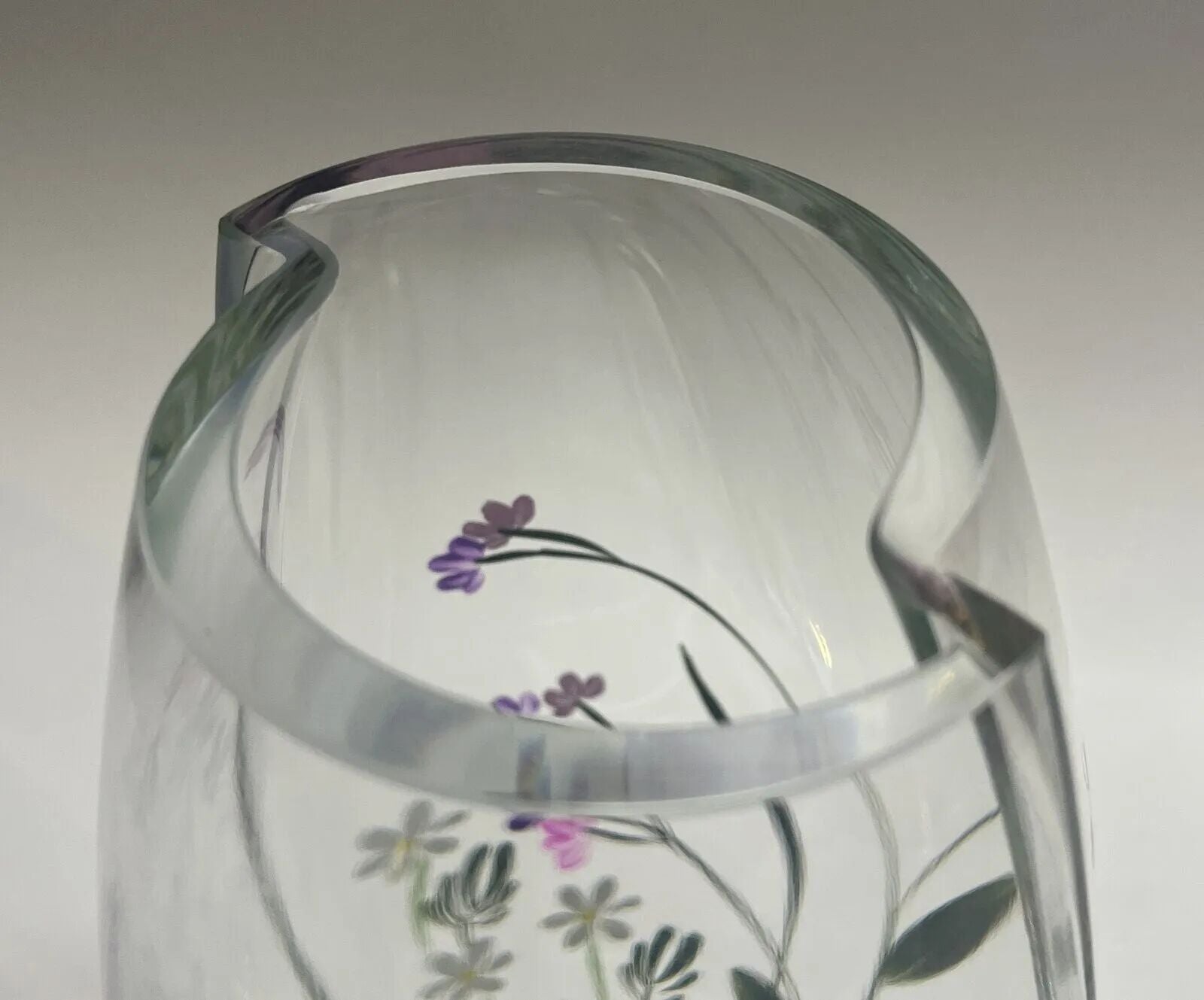 Unique 7cm shaped lip detail of handmade rounded glass vase