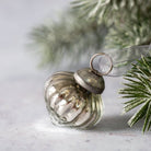 Set Of 6 Silver Ribbed Glass Lantern Christmas Baubles With Ribbons