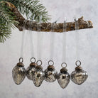 Set of 6 Small Mixed Design 3cm Slate Grey Crackle Glass Baubles