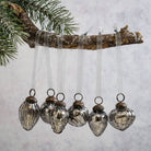 Set Of 6 Slate Crackle Glass Christmas Baubles With Ribbons