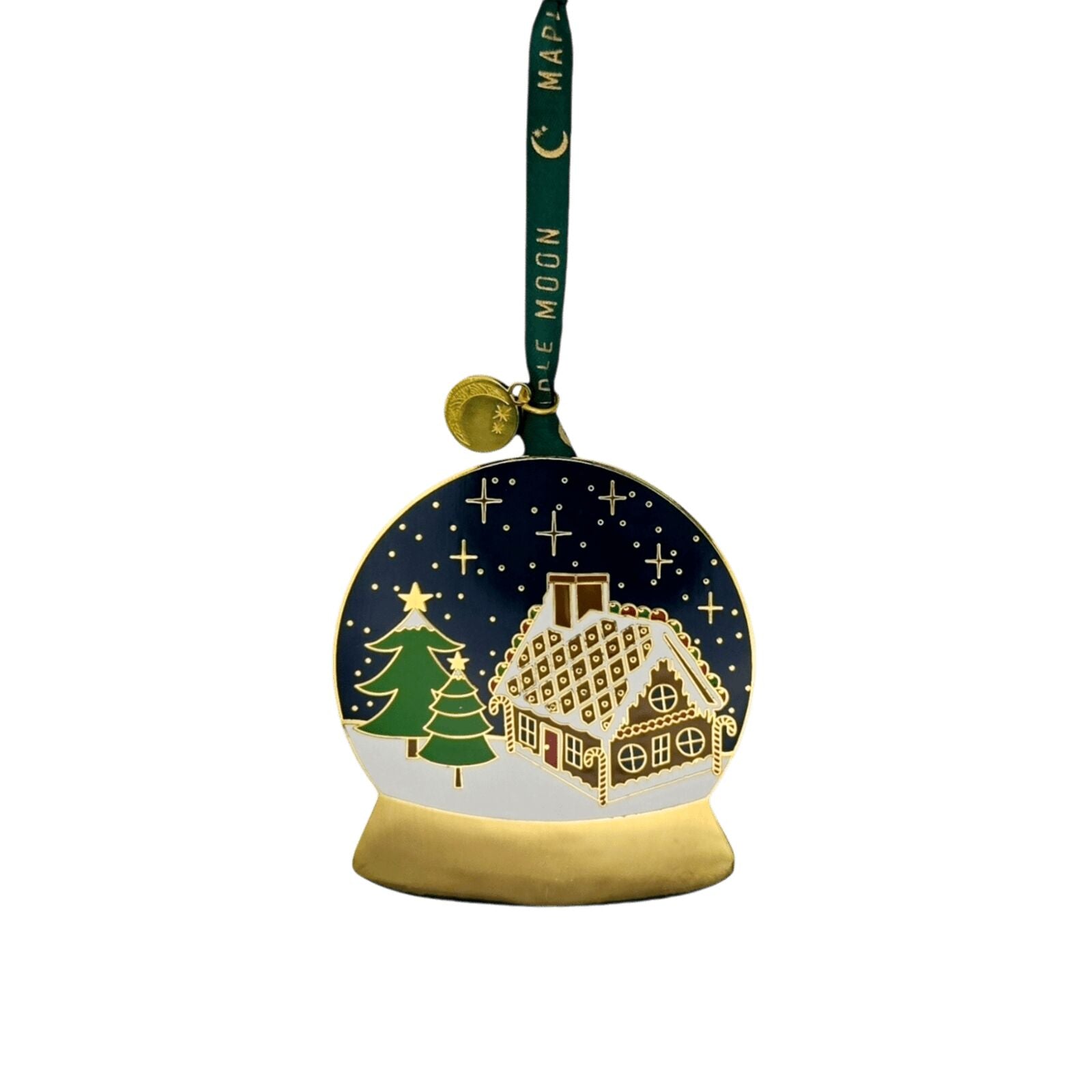 Gold Enamel Christmas Snow Globe with House Decoration