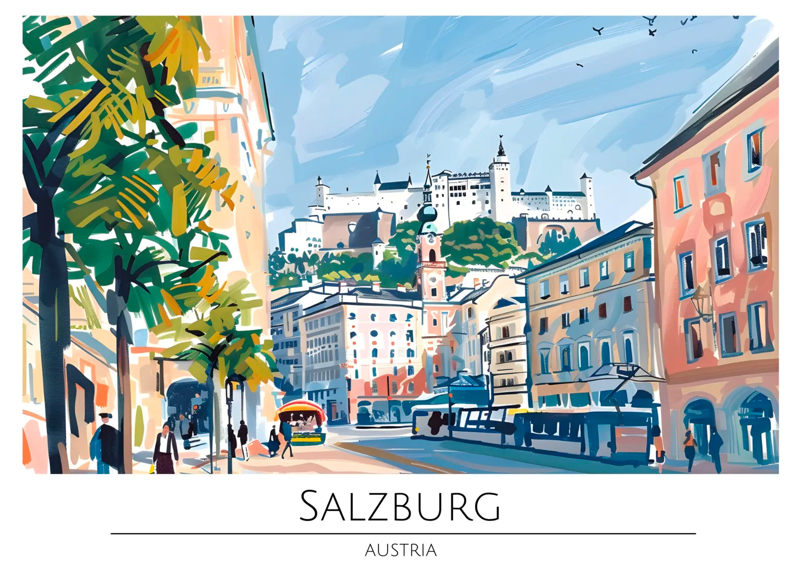 Salzburg Street View with Hohensalzburg Castle Art Print 3