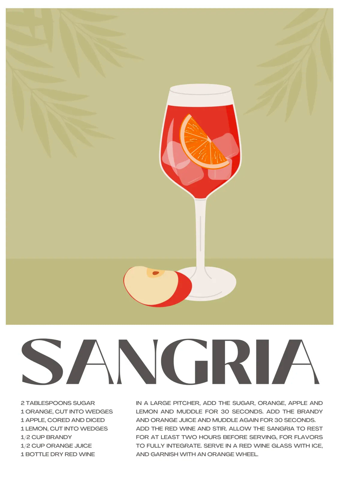 Sangria Art Print – Two-Tone Green & Fern Cocktail Design 3