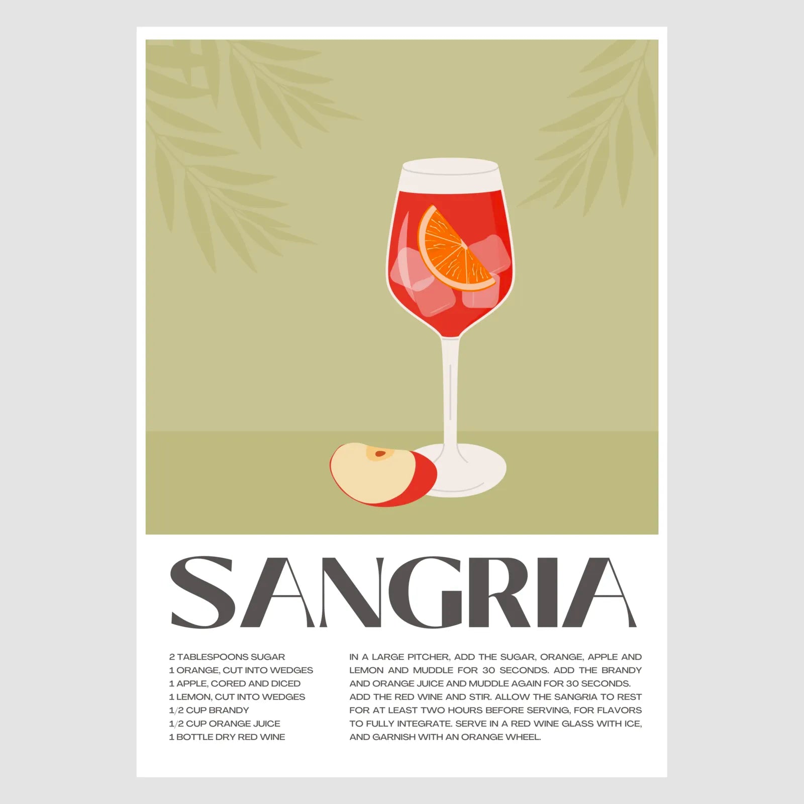 Sangria Art Print – Two-Tone Green & Fern Cocktail Design 1