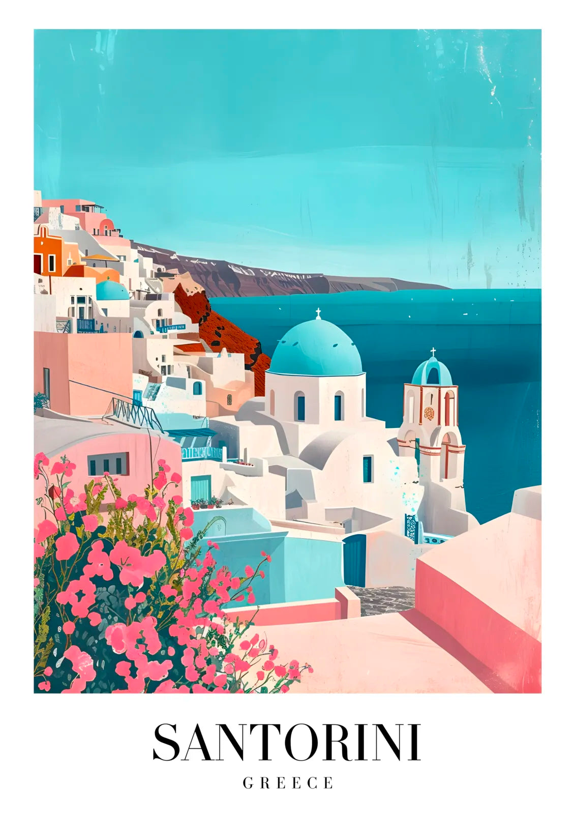 Santorini Art Print With Iconic Blue And White Buildings 3