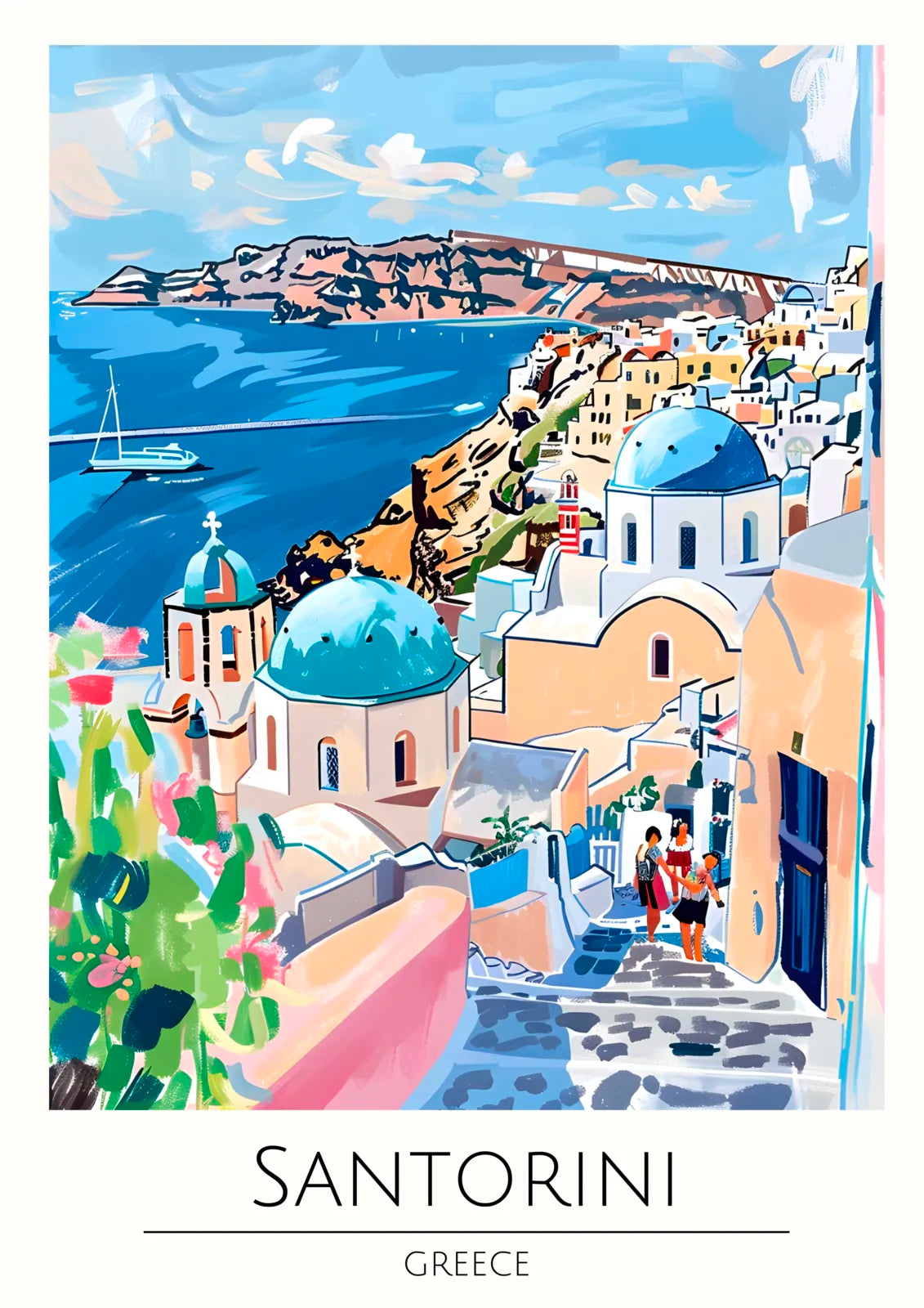 Santorini View with Blue Domes Art Print 3