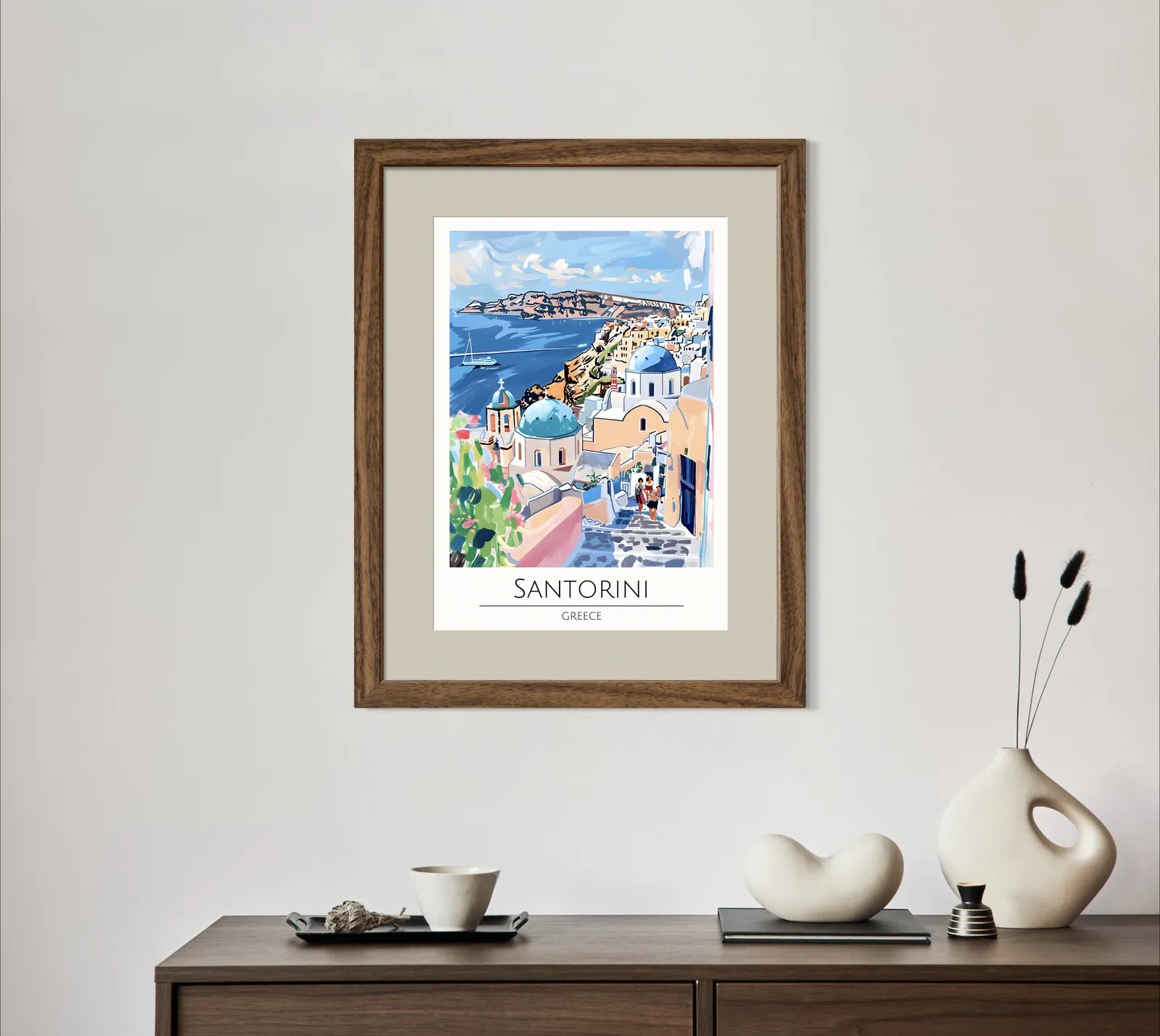 Santorini View with Blue Domes Art Print 2