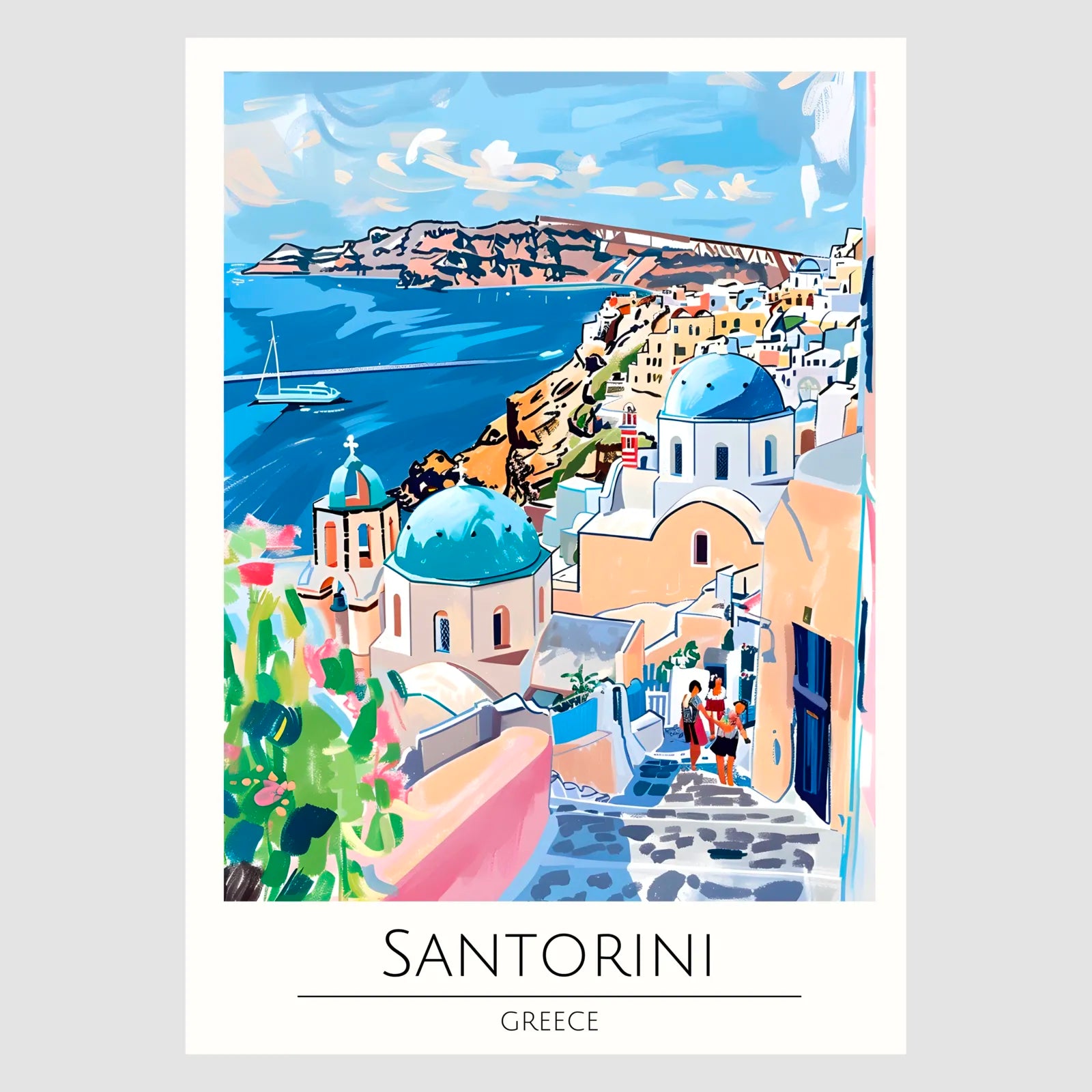 Santorini View with Blue Domes Art Print 1