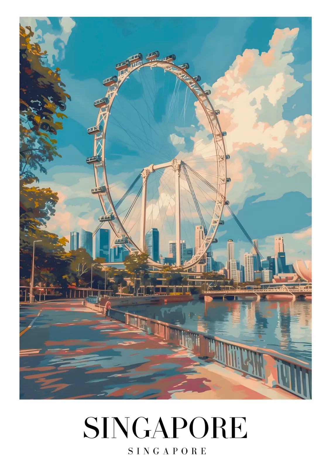 Singapore Waterside Art Print With Singapore Flyer And Skyline 3