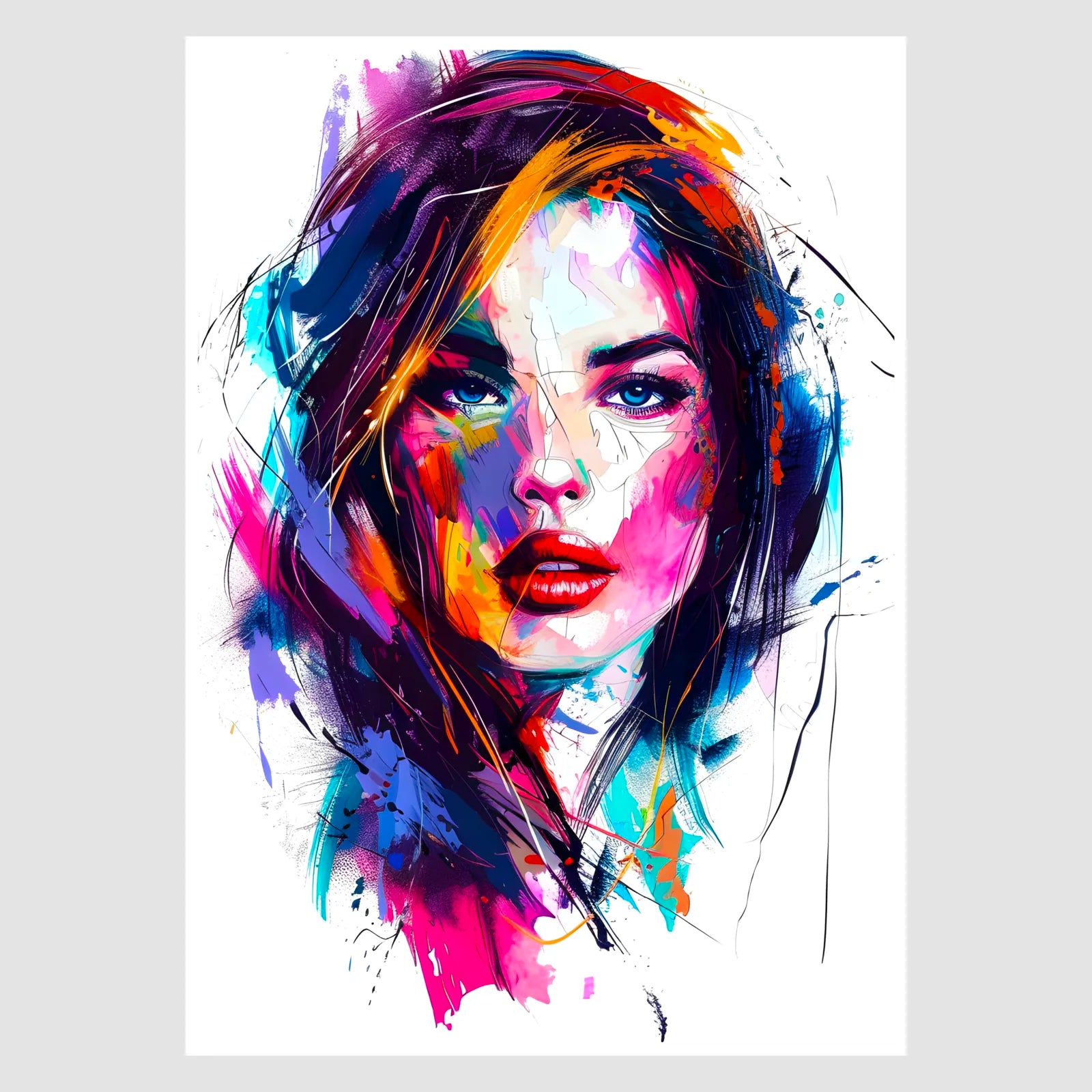 Contemporary Woman Portrait In Paint Splashes Artwork 1