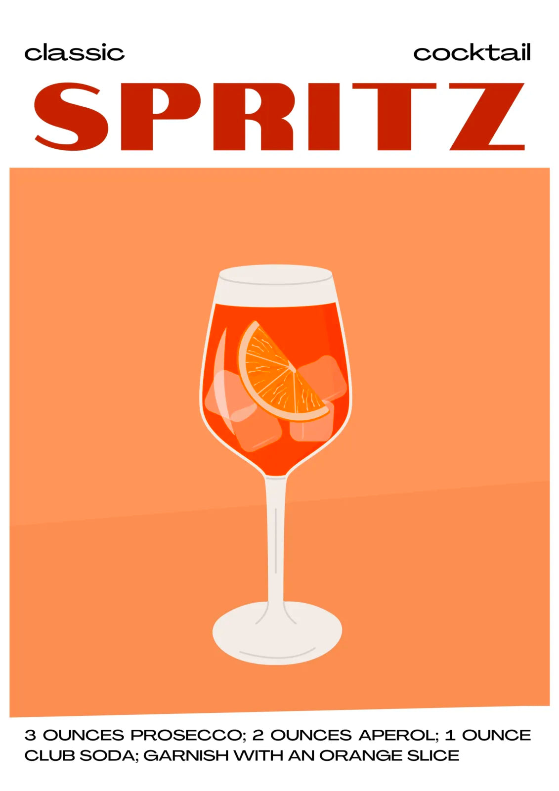 Classic Spritz Art Print – Bold Red & Orange Cocktail Design 3