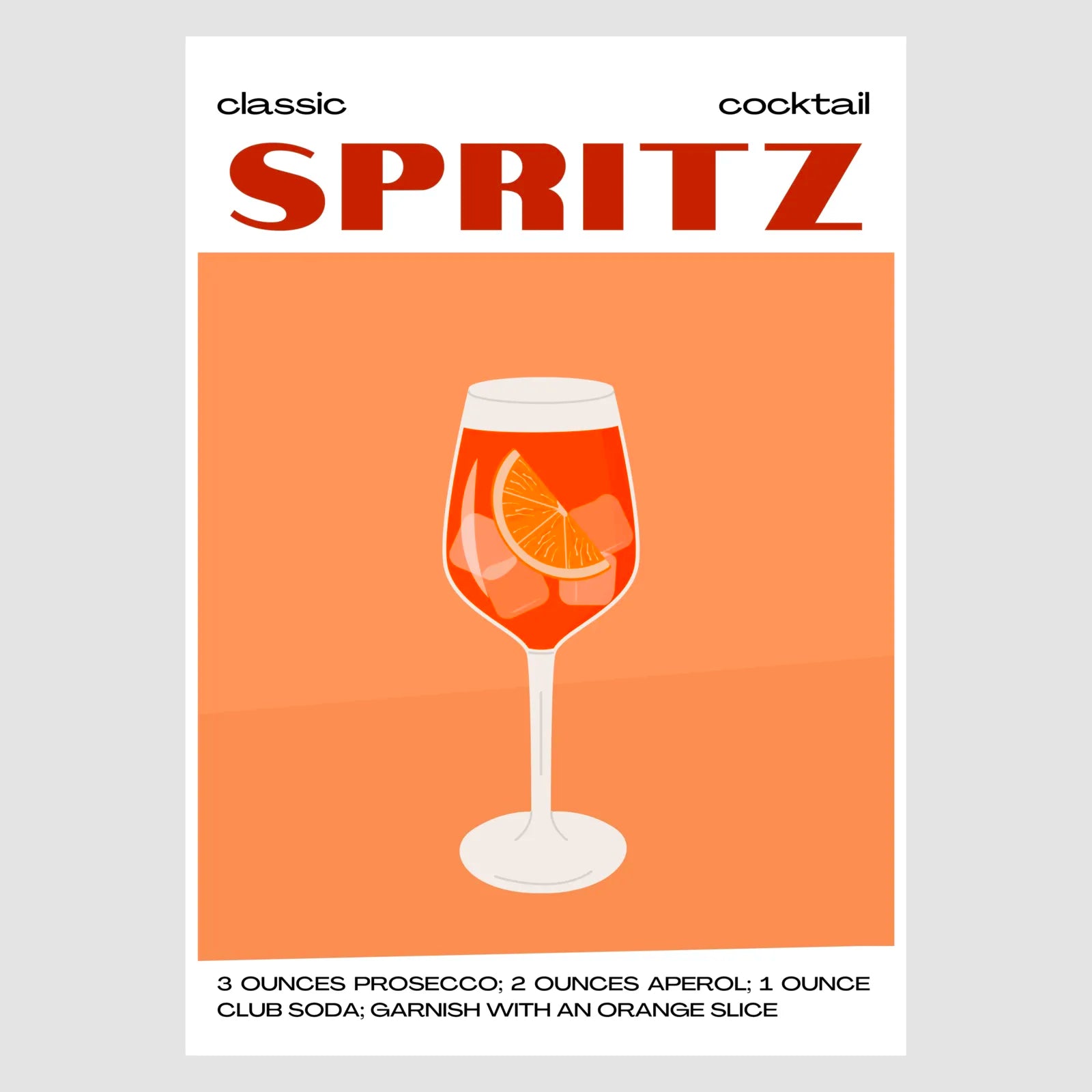 Classic Spritz Art Print – Bold Red & Orange Cocktail Design 1