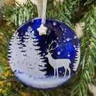 Handmade Royal Blue Disk Stag In Woods Design Tree Hanging