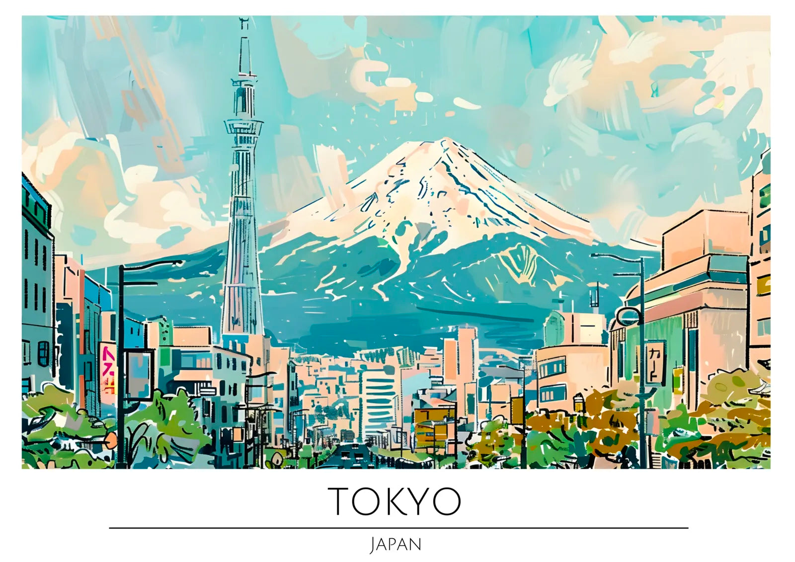 Tokyo Winter Scene with Snow-Capped Mount Fuji Art Print 3