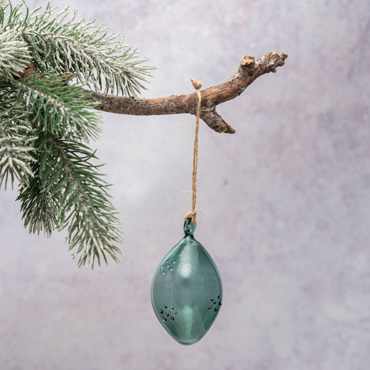Veridian Stippled Dewdrop Handmade Glass Christmas Ornament