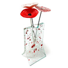 Small Vase With Red & White Splashes And 3 Glass Flowers