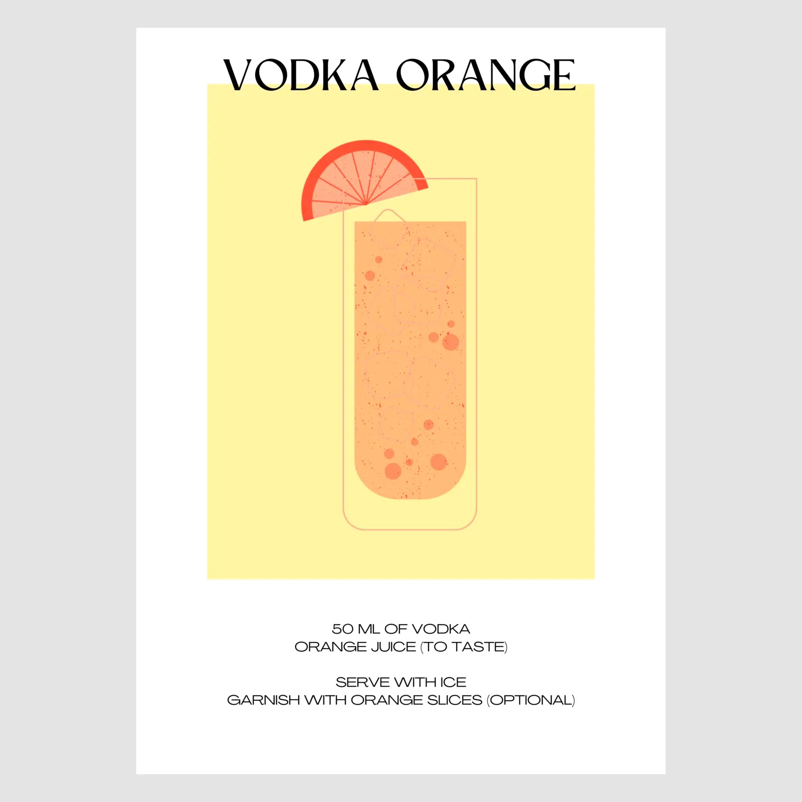 Vodka Orange Art Print – Bright Yellow & Orange Cocktail Design 1