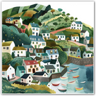 Idyllic Hillside Harbour: Enchanting Village Serenity Art Print