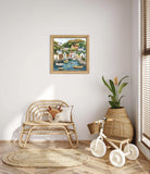 Charming Coastal Village Serenity: Colourful Harbour Haven Art Print