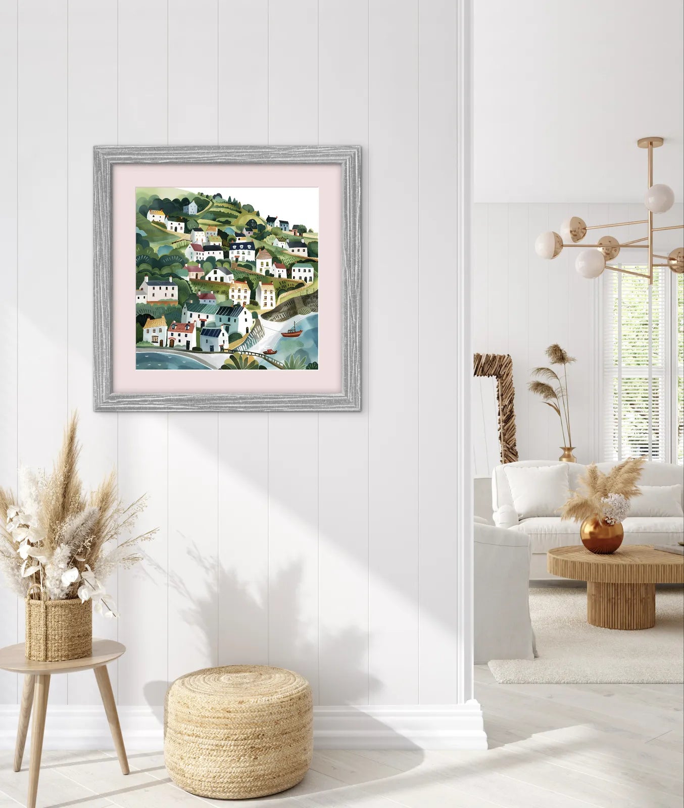 Serene Hillside Village: A Picturesque Countryside Print