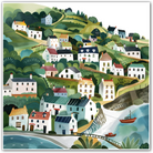 Serene Hillside Village: A Picturesque Countryside Print