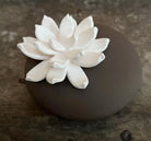 Handmade Dark Coffee Ceramic Pebble & Porcelain Lily Oil Diffuser 3