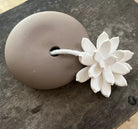 Handmade Light Brown Ceramic Pebble & Porcelain White Lily Oil Diffuser 2