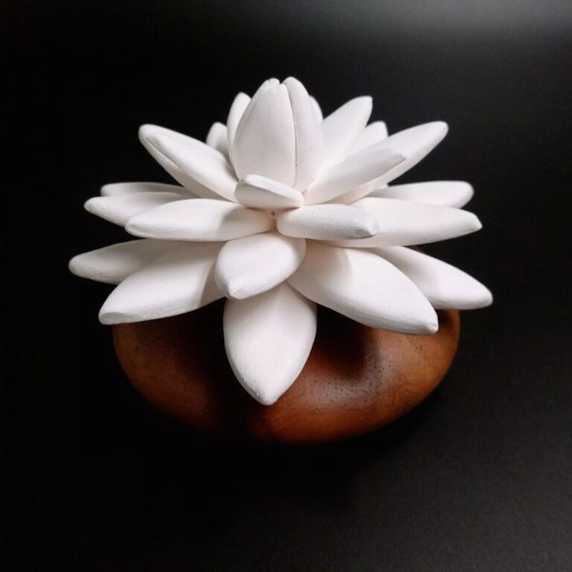 Porcelain Lotus Flower On Acacia Wood Base Oil Diffuser 2