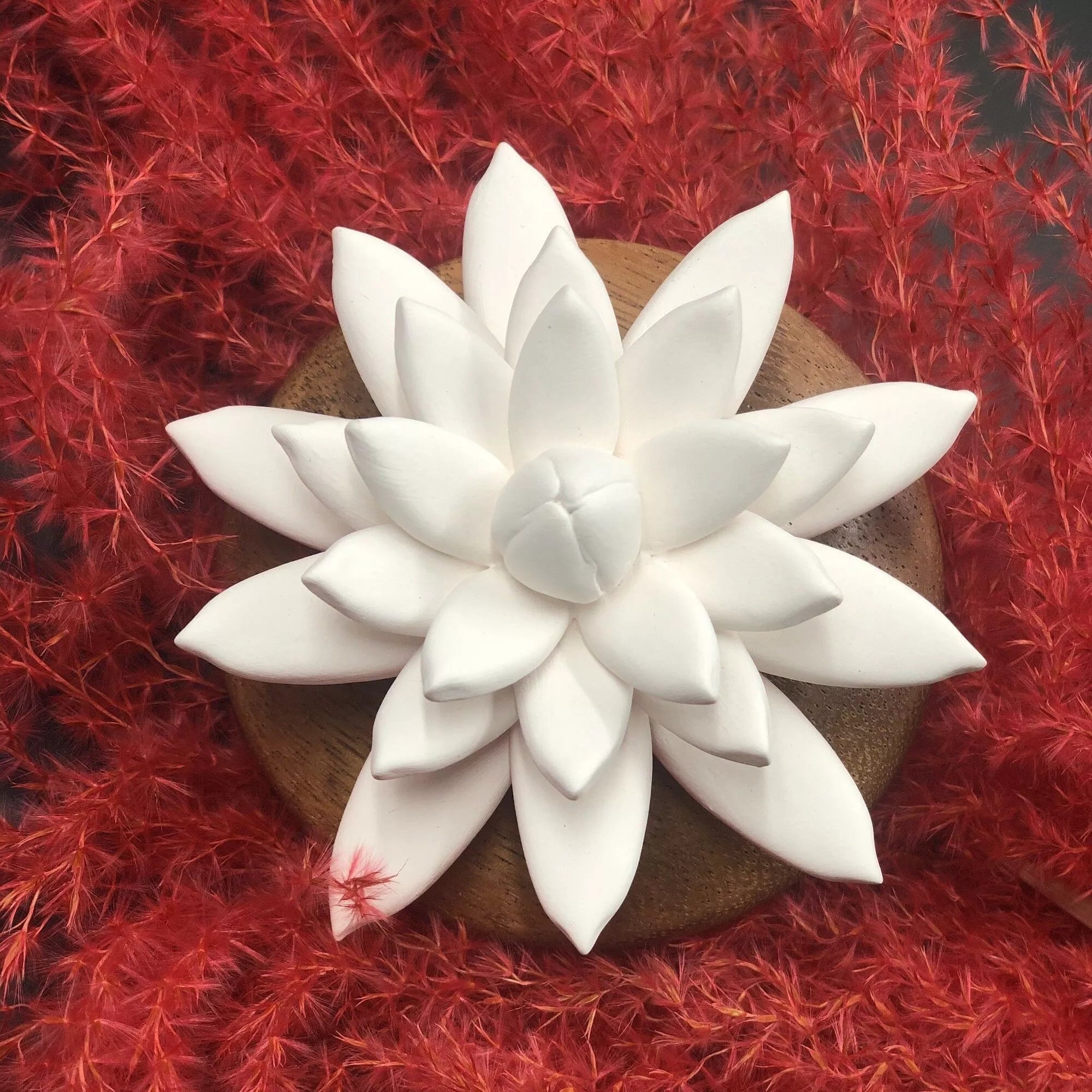 Porcelain Lotus Flower On Acacia Wood Base Oil Diffuser 3