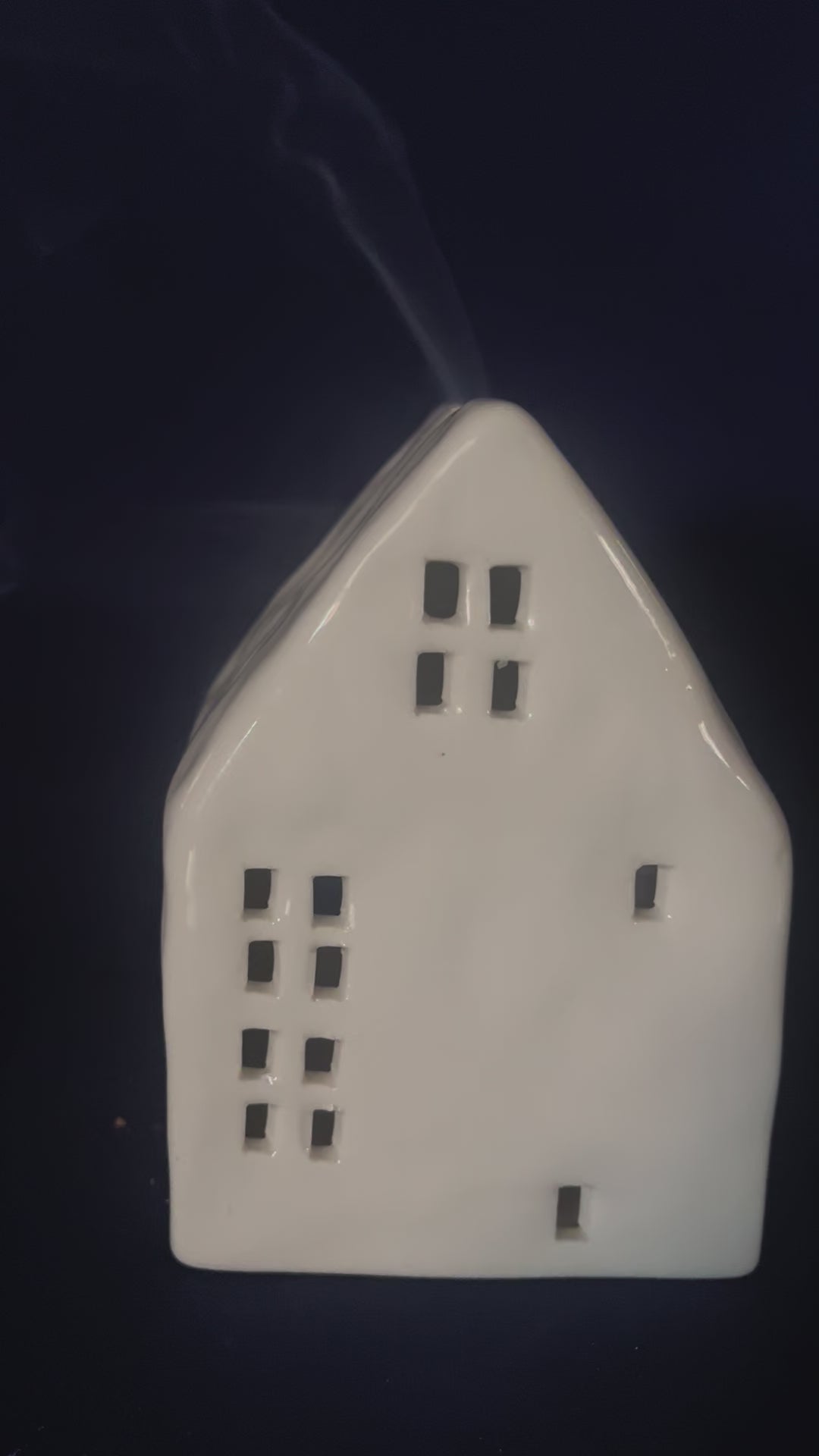 White Mini Glazed Ceramic House for Tealights and Incense Cones