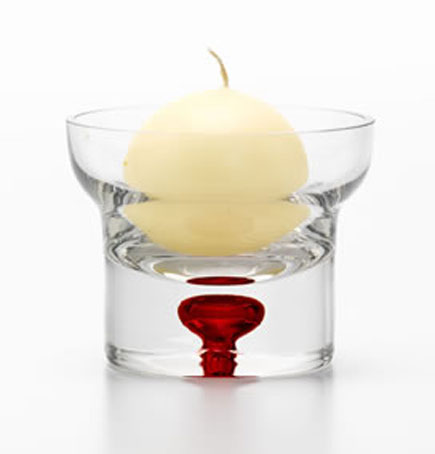 Glass Candle Holder With Red Bubble