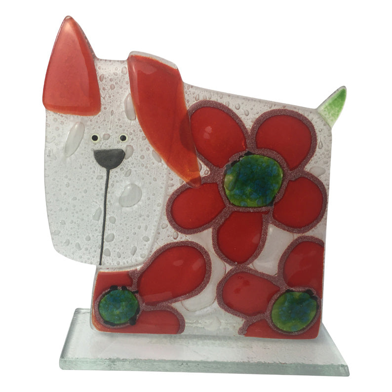 Fabulous Floral Glass Dog Ornament - Small Size