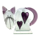 Fused Glass Cat With Purple Hearts