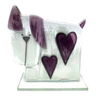 Fused Glass Dog With Purple Hearts