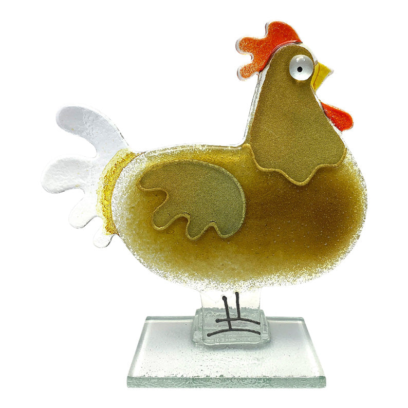 Fun Chicken Fused Glass Figurine