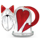 Fused Glass Cat With Red Hearts