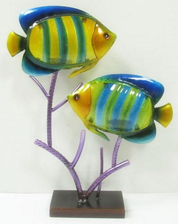Contemporary Pair Of Striped Fish Table Art