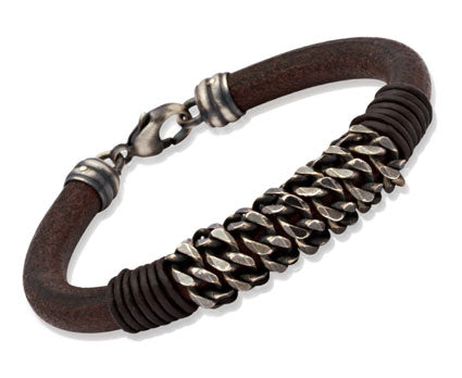 Sterling Silver And Brown Leather Bracelet