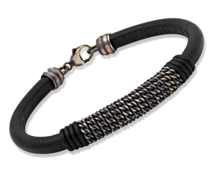 Sterling Silver And Black Leather Bracelet