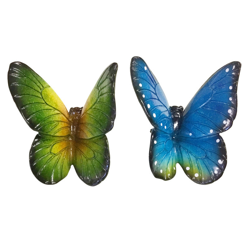 Blue And Green Pair Of Of Metal Butterflies