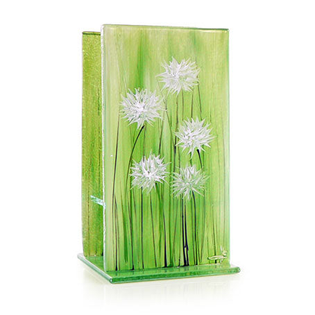 Handpainted Green and White Flowers Tealight Holder