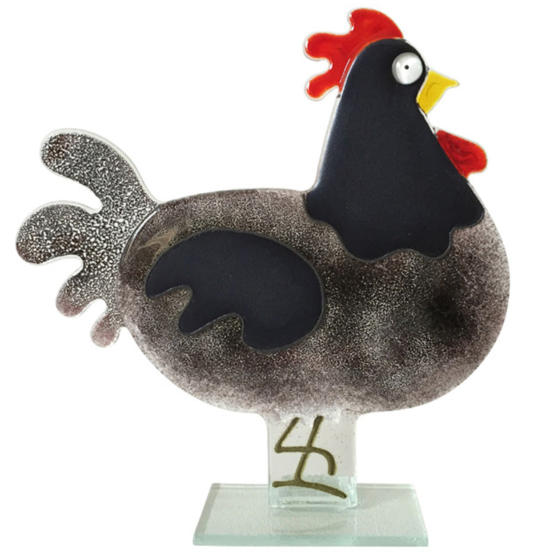 Smaller Black Hen Fused Glass Ornament