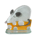 Fun White Mouse And Cheese Glass Ornament