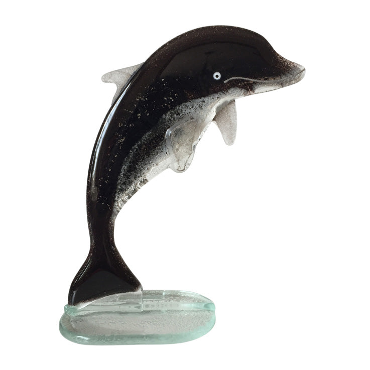 Jumping Black Dolphin Glass Ornament