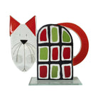 Large Cool Cat Fused Glass Ornament In Red And Green