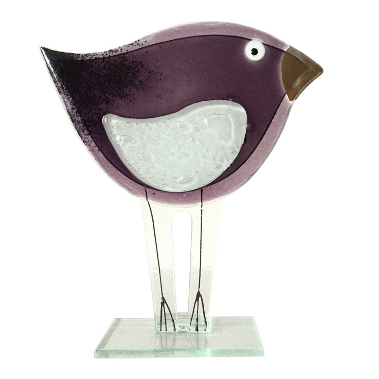 Fused Glass Bird In Purple