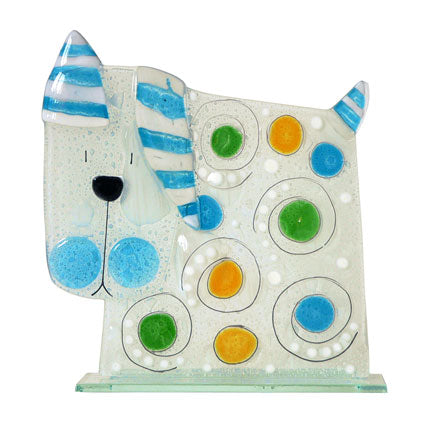 Large Bubbles and Swirls Dog Fused Glass Table Art