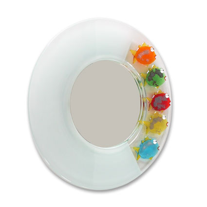 Funky Fused Glass Round Mirror With Fish – Jazz It Up Interiors
