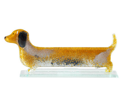 Honey Sausage Dog Fused Glass Table Art
